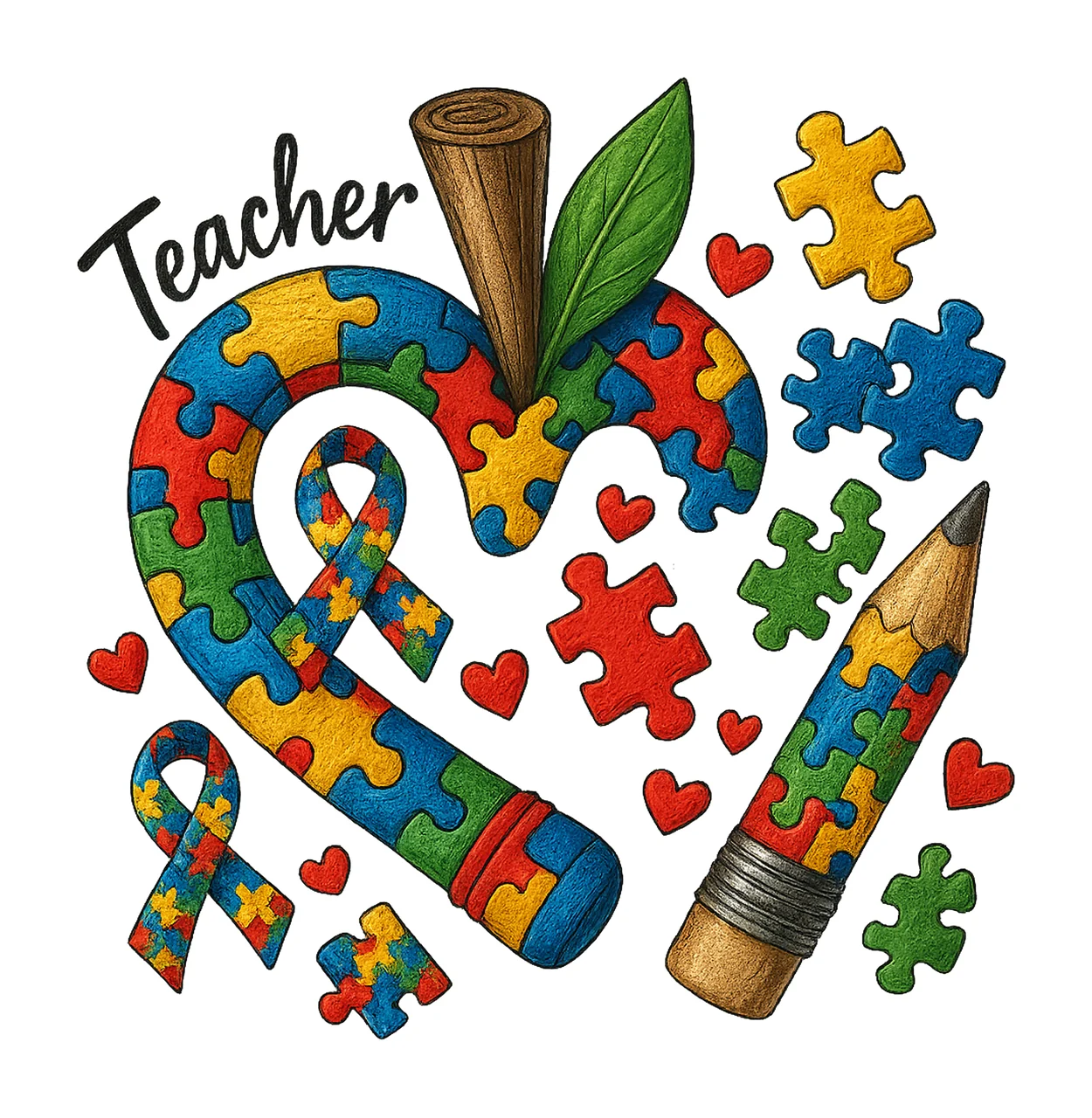 Autism Teacher Puzzle Heart Special Education Design Teacher