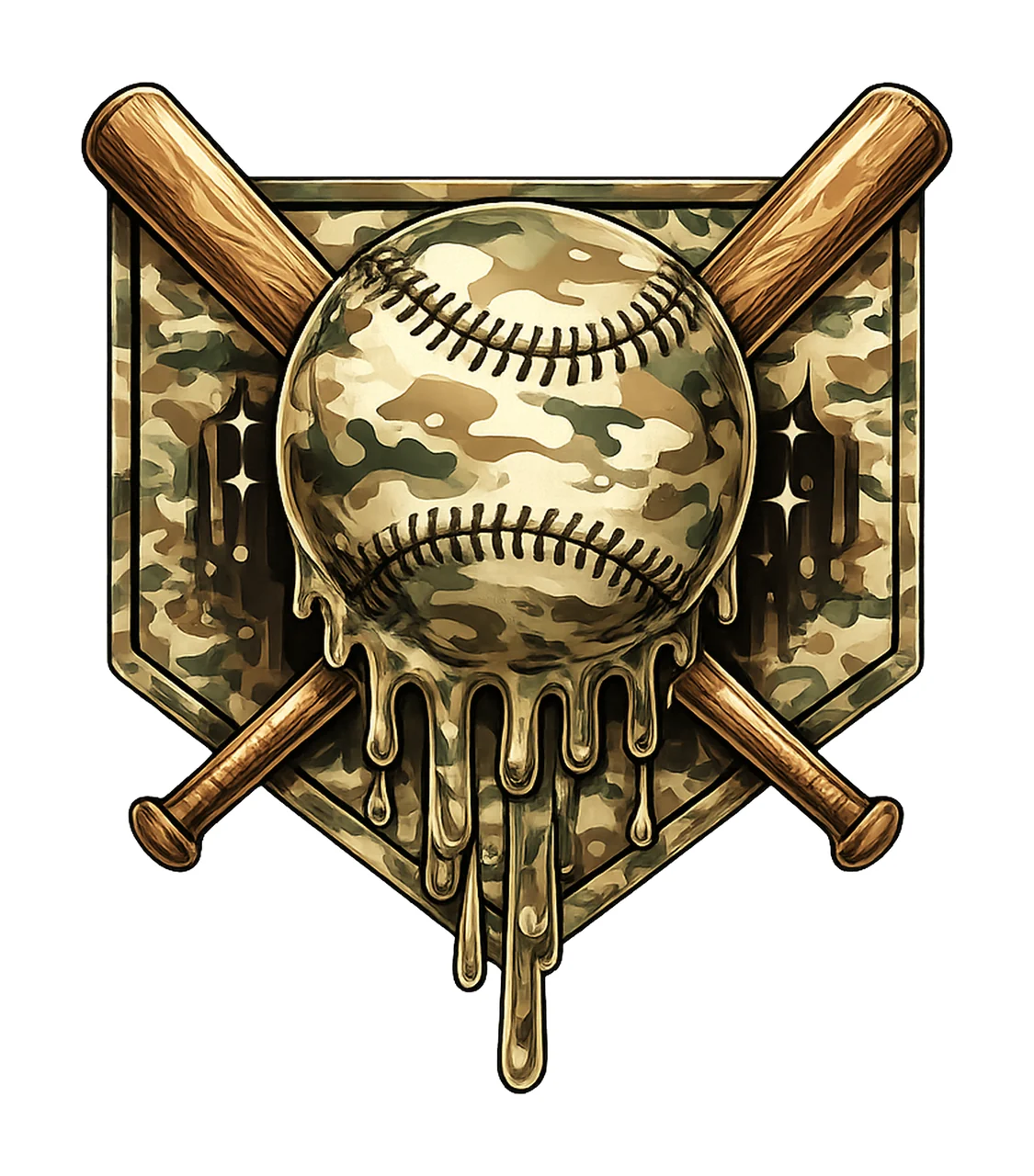 Camo Baseball Dripping Artwork Military Camouflage Sports