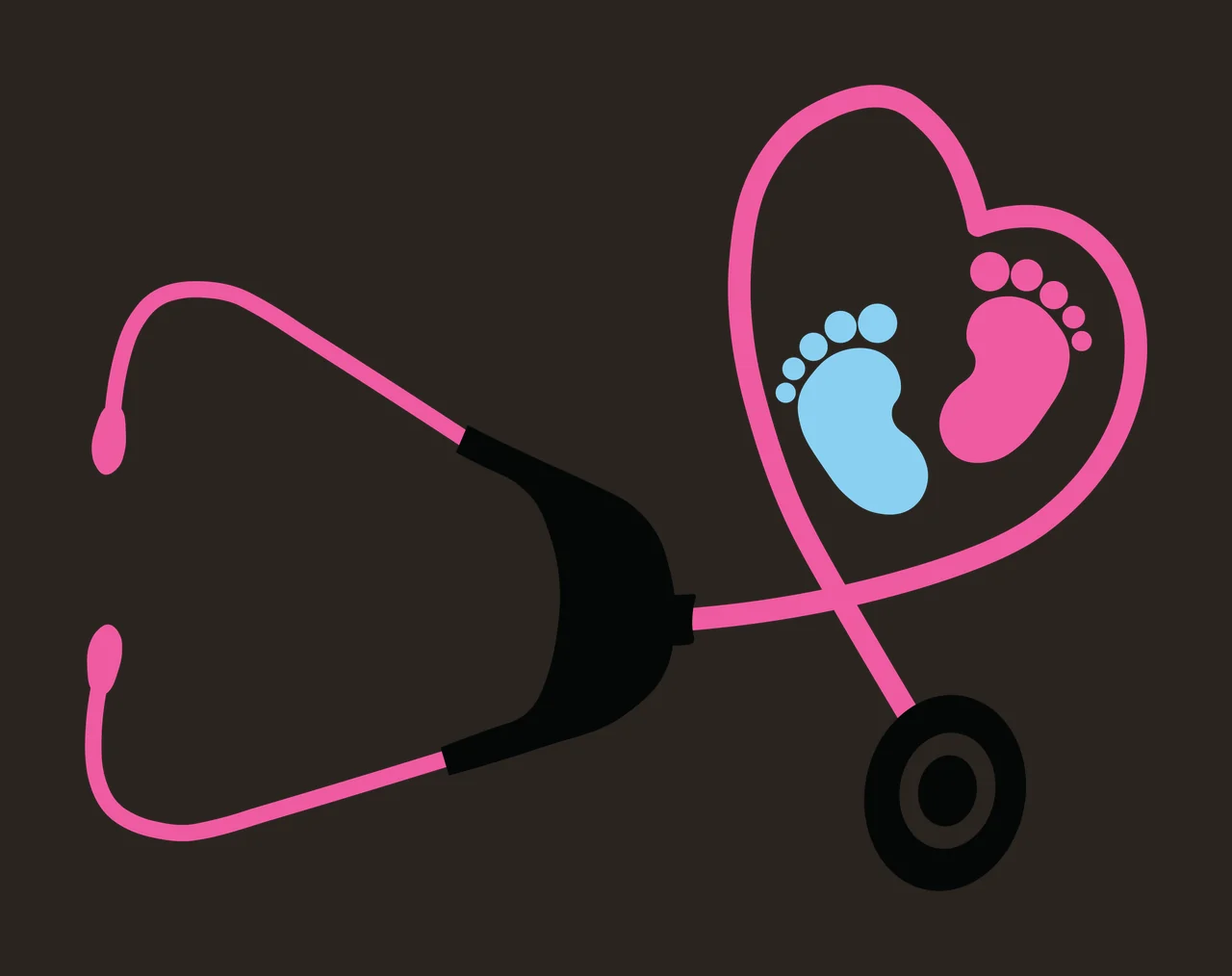 Baby Feet Heart Shaped Stethoscope With Inside earpieces line art contrast preview thumbnail