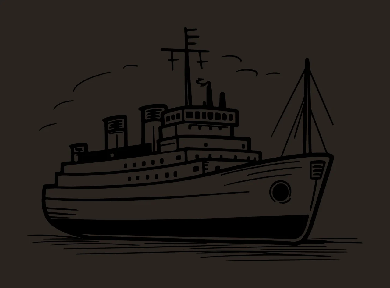 Cruise Ship Line Art Illustration sailing water birds black contrast preview thumbnail