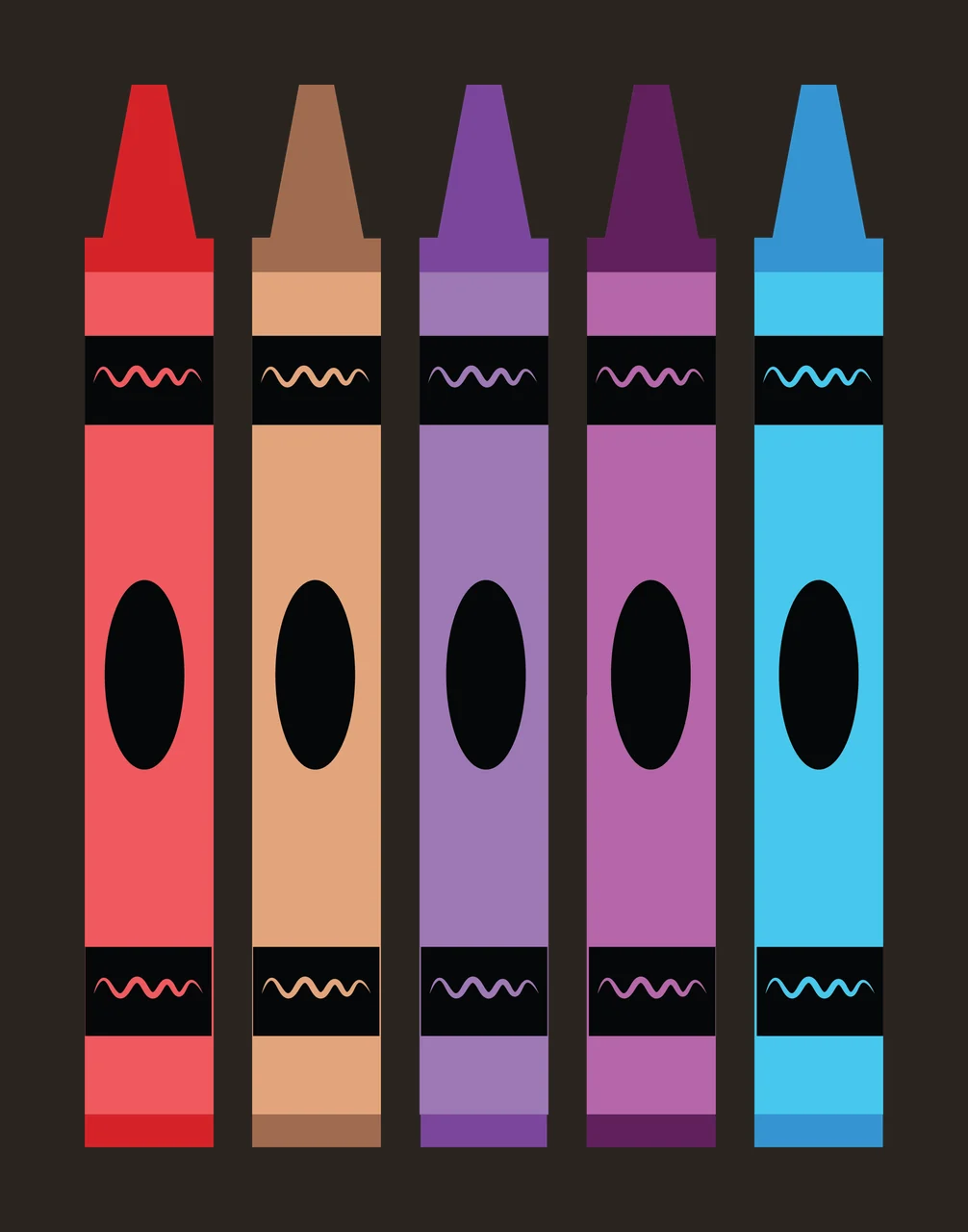 Five Black Vertical Crayons Silhouette standing white plain background contrast preview thumbnail