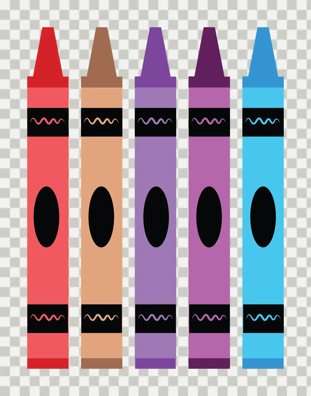 Five Black Vertical Crayons Silhouette standing white plain background transparency and detail preview thumbnail