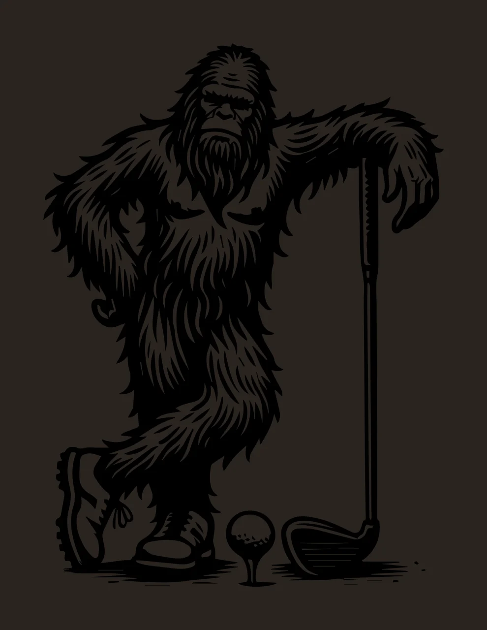 Golf Hairy Creature With Equipment leaning club ball shoes contrast preview thumbnail