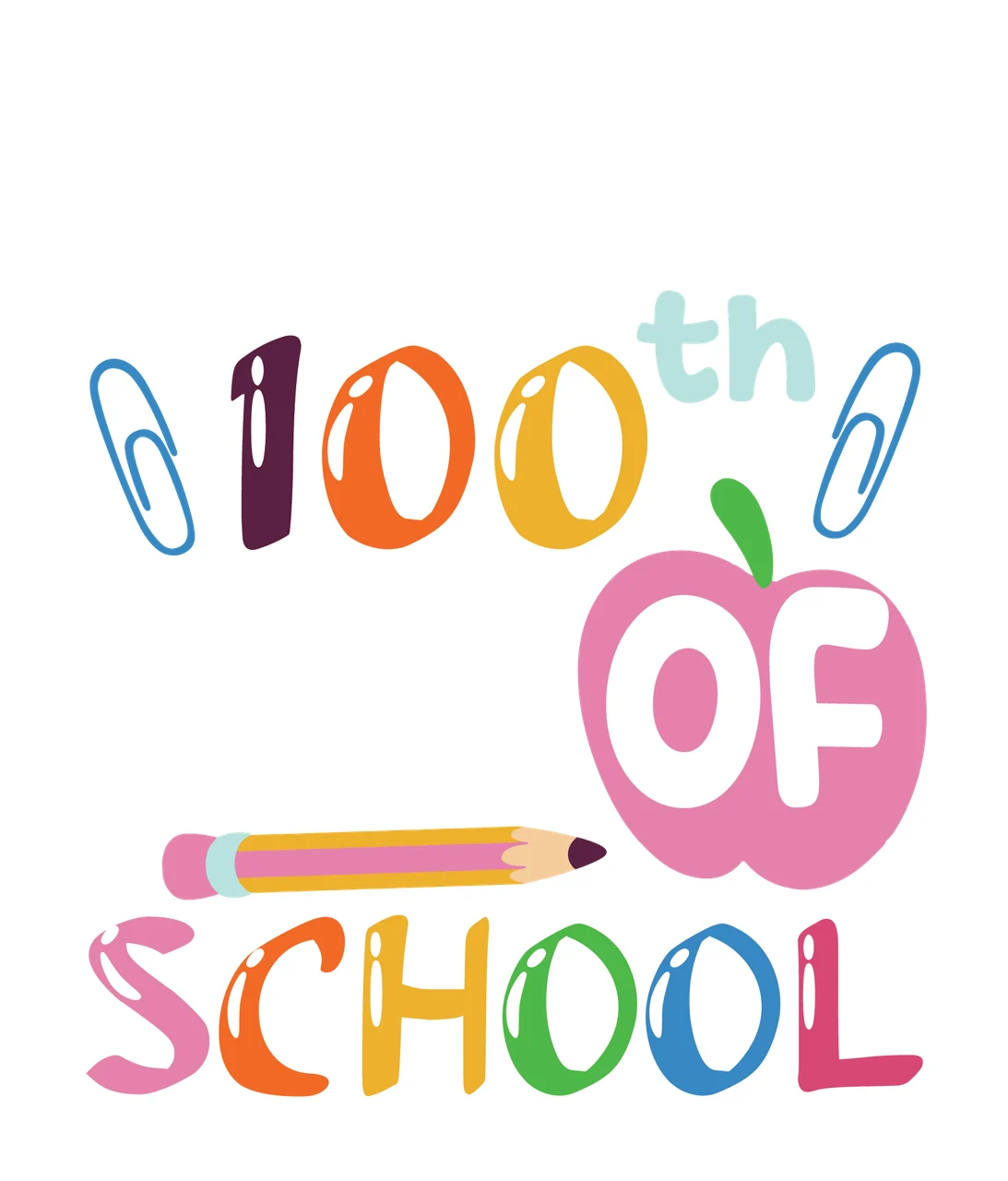 School Typography Artwork apple pencil paperclips black white
