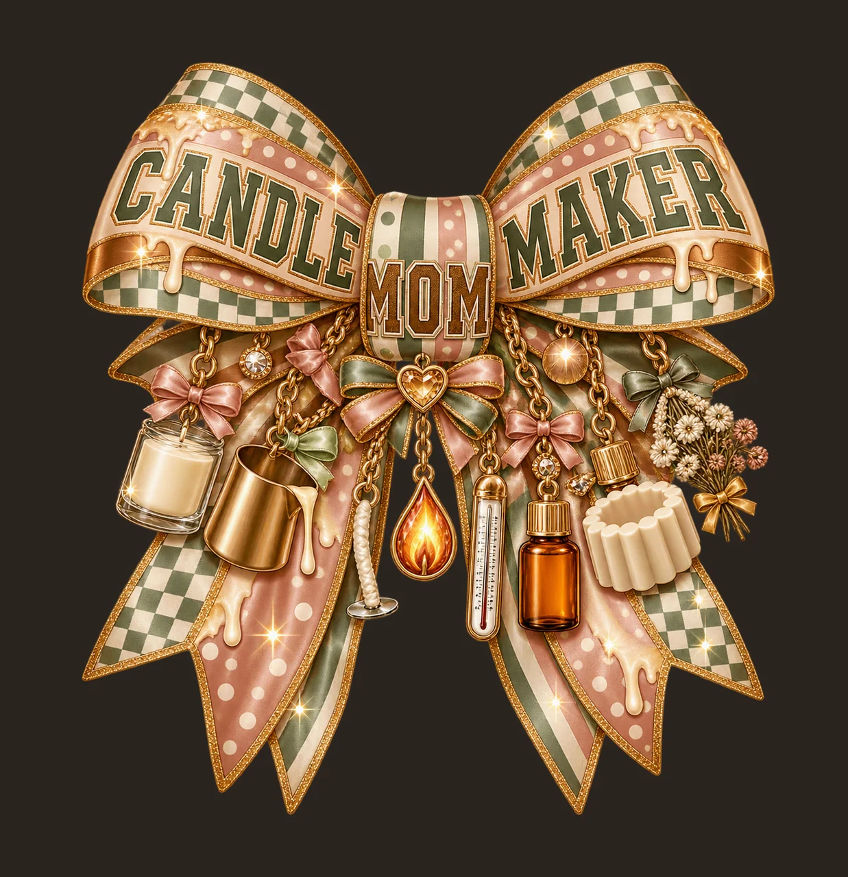 Candle Maker Mom Bow Charm PNG, Patterned Varsity Mom Ribbon Clipart, Transparent Sublimation Digital Download contrast preview thumbnail
