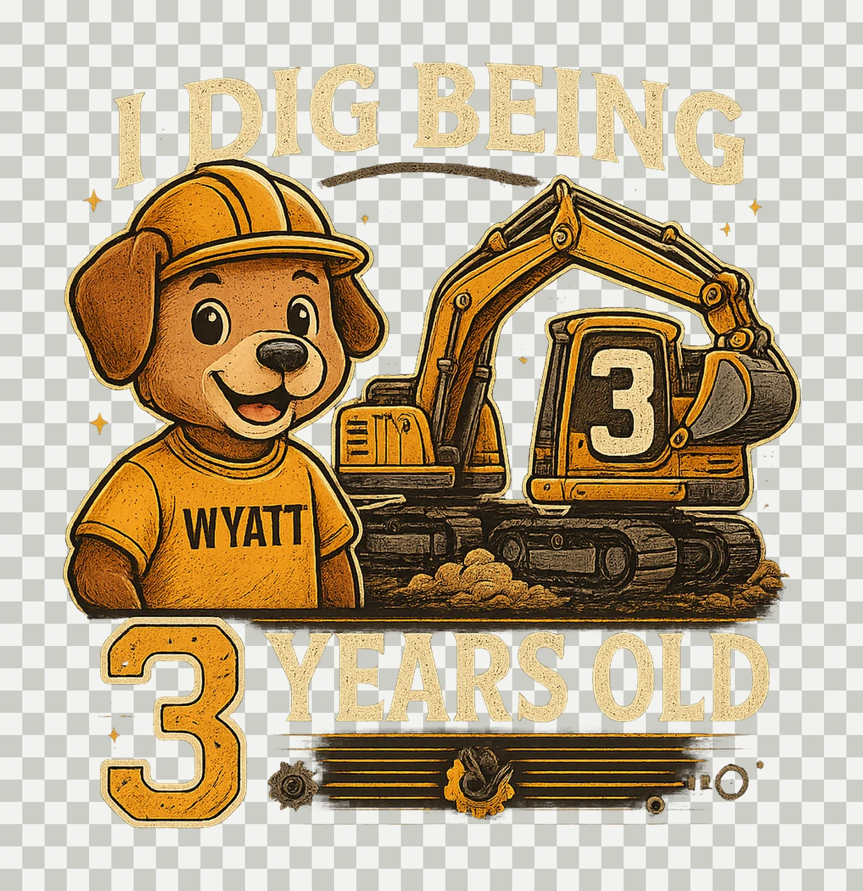 Dirty 3rd Birthday Excavator Truck Construction Party Design transparency and detail preview thumbnail