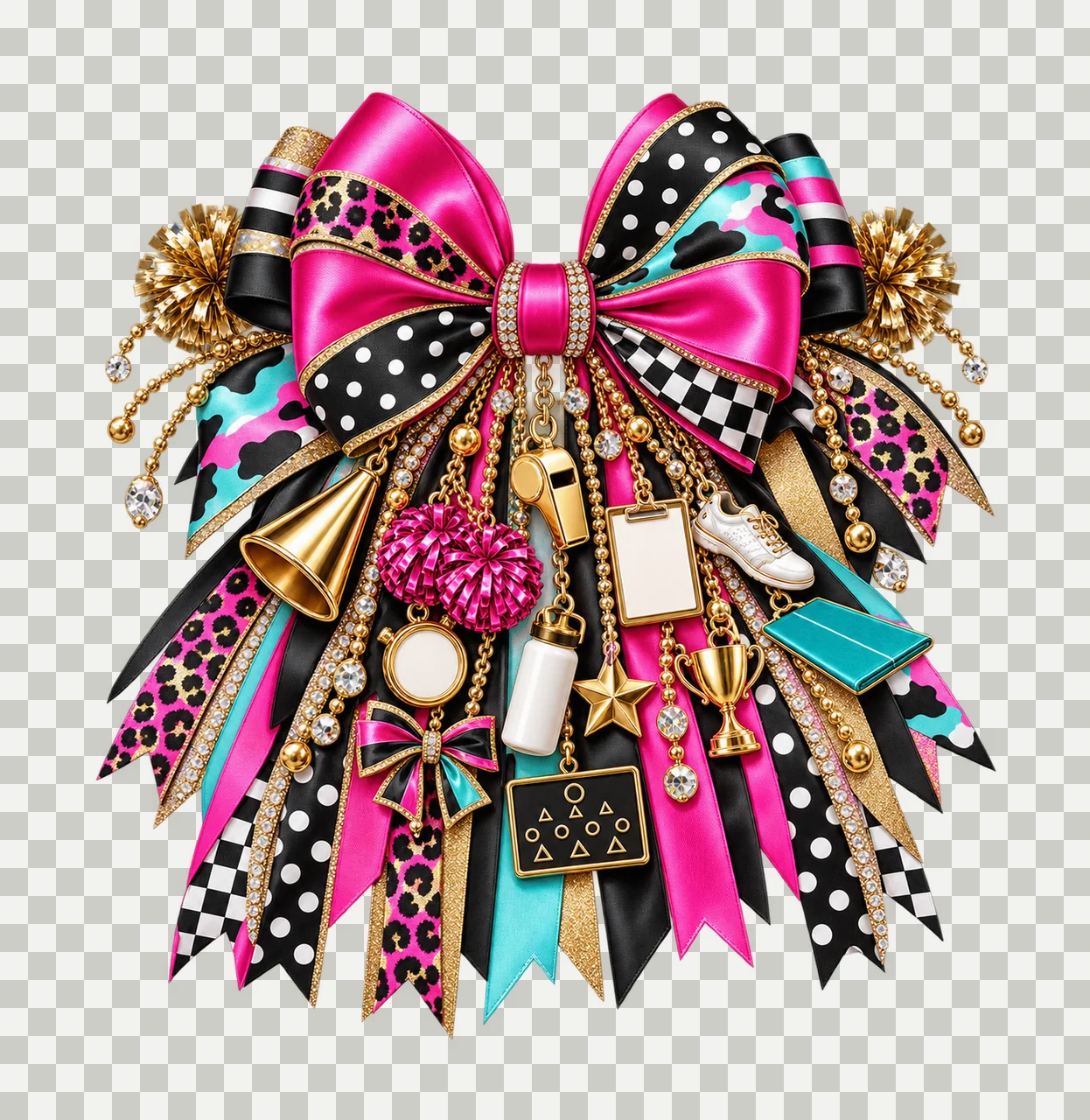 Cheer Coach Bow Charm PNG, Gold Chain Charms, Transparent Sublimation Design, Digital Download transparency and detail preview thumbnail