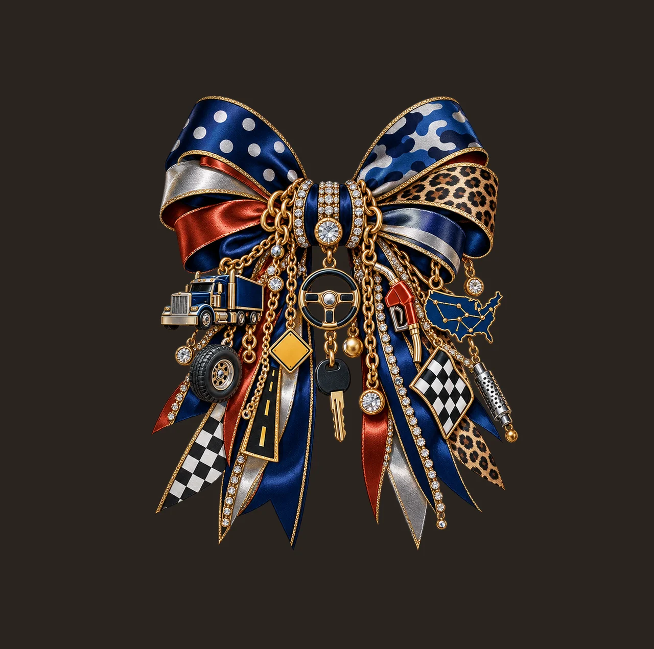 Truck Driver Bow Charm PNG, Themed Gold Chain Charms, Coquette Ribbon Sublimation Design, Transparent Digital Download contrast preview thumbnail