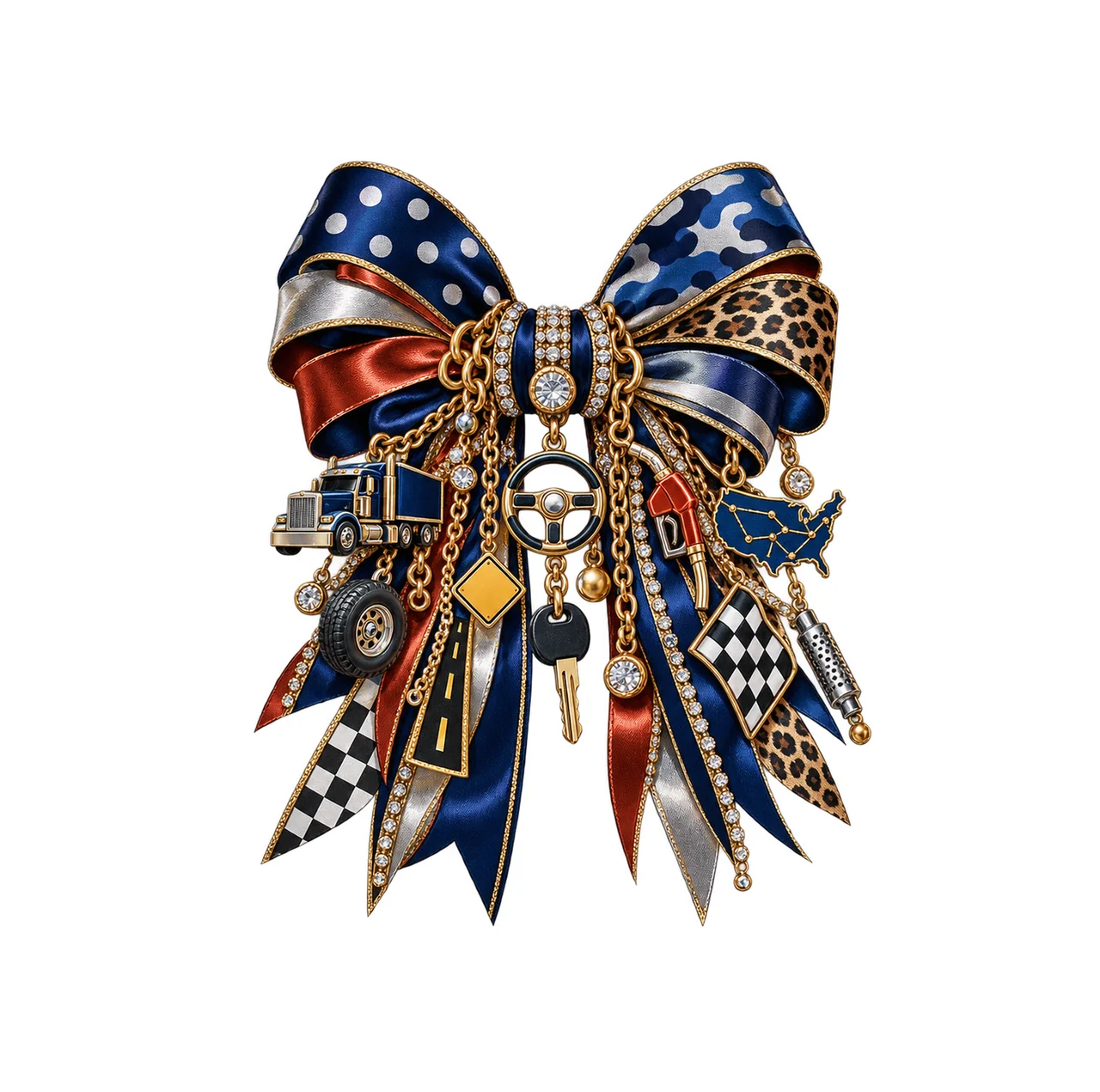 Truck Driver Bow Charm PNG, Themed Gold Chain Charms, Coquette Ribbon Sublimation Design, Transparent Digital Download