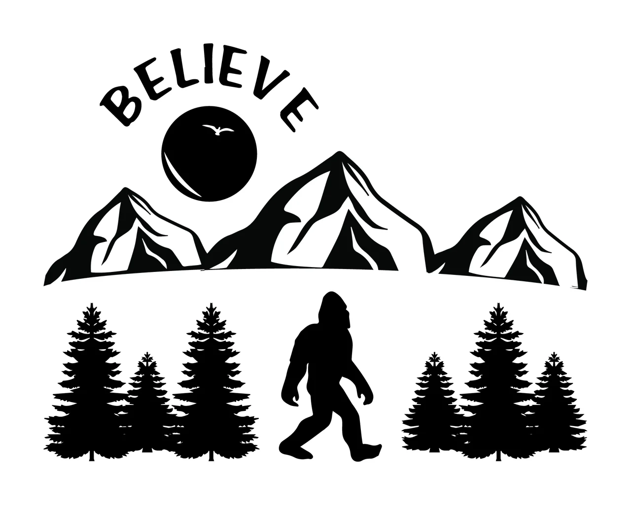 Believe Text With Creature And Mountains walking sun mountain