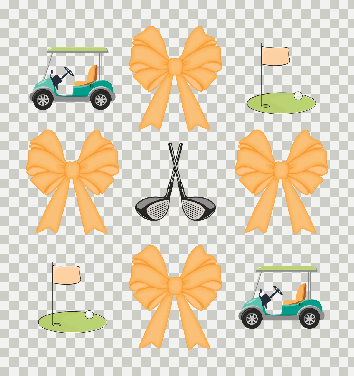 Golf Bow Black Silhouette Icons Of Carts Bows equipment cart transparency and detail preview thumbnail
