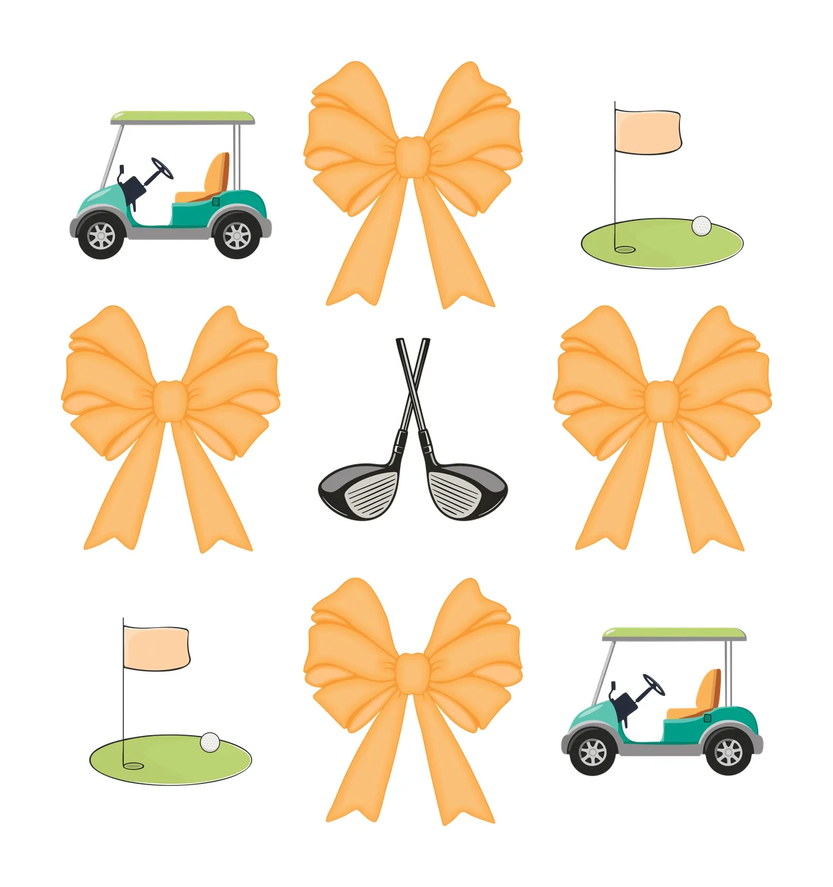 Golf Bow Black Silhouette Icons Of Carts Bows equipment cart