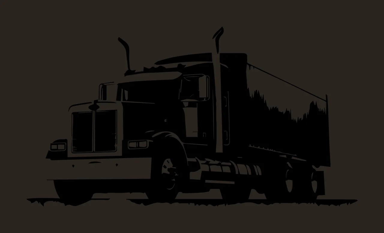 Semi Truck Silhouette Side View Of Heavy stationary exhaust pipes contrast preview thumbnail