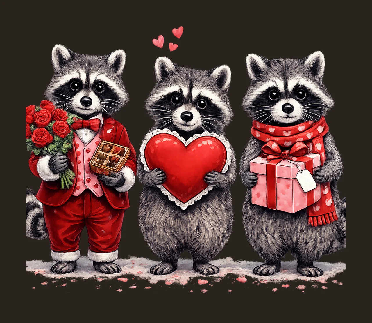 Valentine Raccoons Cute Raccoons with Roses and Gifts Love contrast preview thumbnail