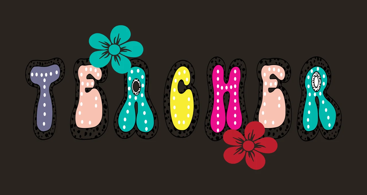 Teacher Text Design With Flowers flower black white typography contrast preview thumbnail