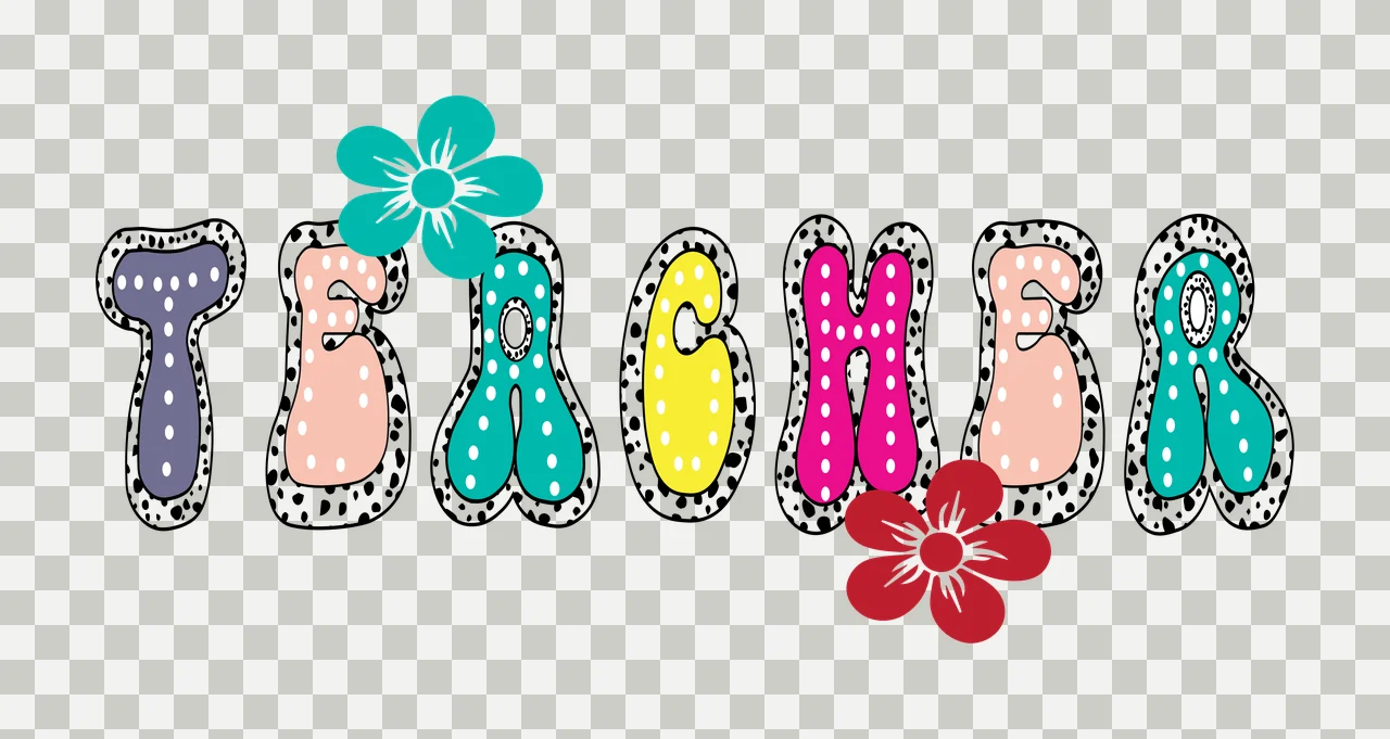 Teacher Text Design With Flowers flower black white typography transparency and detail preview thumbnail
