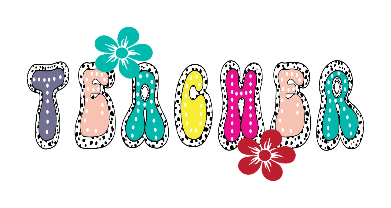 Teacher Text Design With Flowers flower black white typography