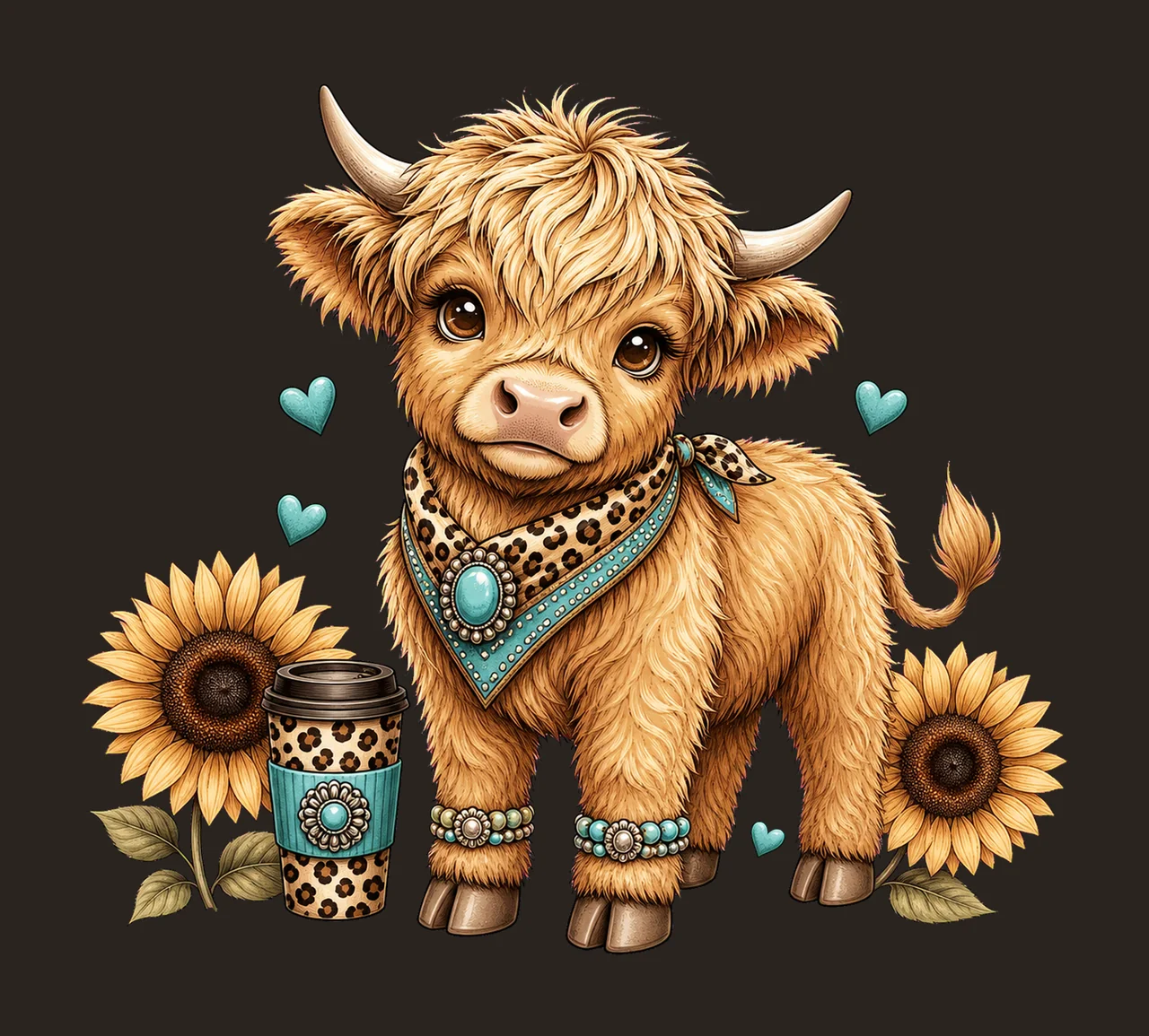 Highland Cow Leopard Bow Coffee sublimation Variation C contrast preview thumbnail