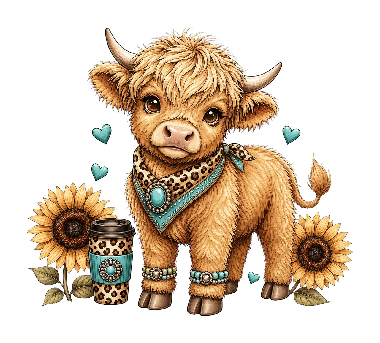 Highland Cow Leopard Bow Coffee sublimation Variation C