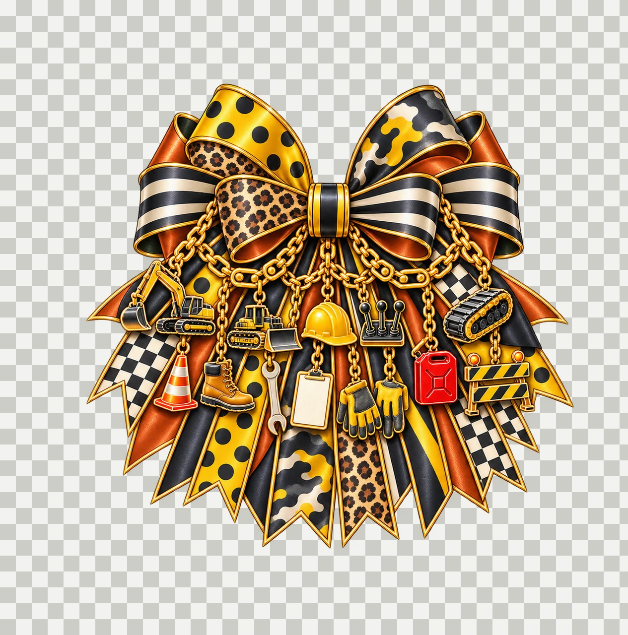 Heavy Equipment Operator Bow Charm PNG, Gold Chain Charms, Transparent Sublimation Design, Digital Download transparency and detail preview thumbnail