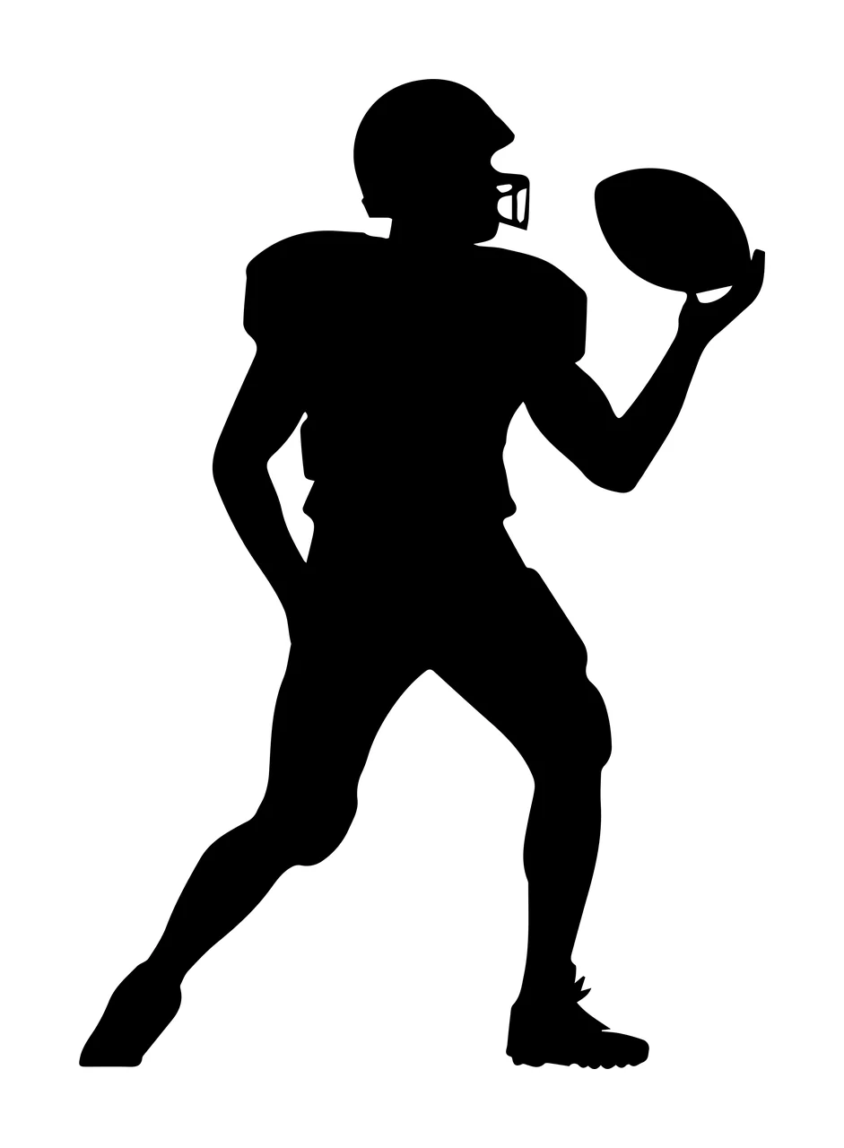 Football Player Black Silhouette Of An American Holding ball
