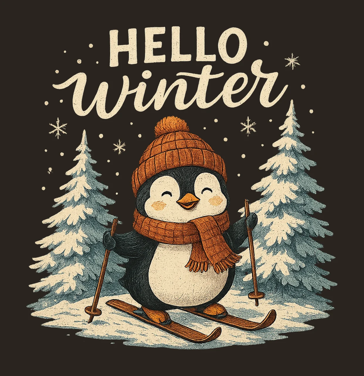 Hello Winter Penguin Skiing Penguin Cute Winter Artwork contrast preview thumbnail