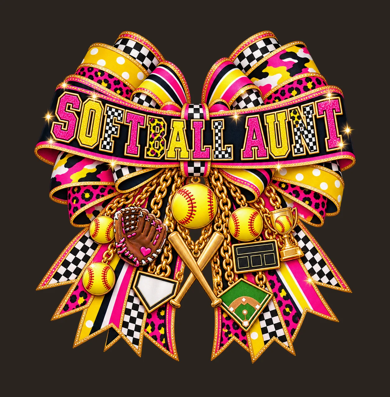 Softball Aunt Bow Charm PNG, Patterned Varsity Aunt Ribbon Clipart, Transparent Sublimation Digital Download contrast preview thumbnail