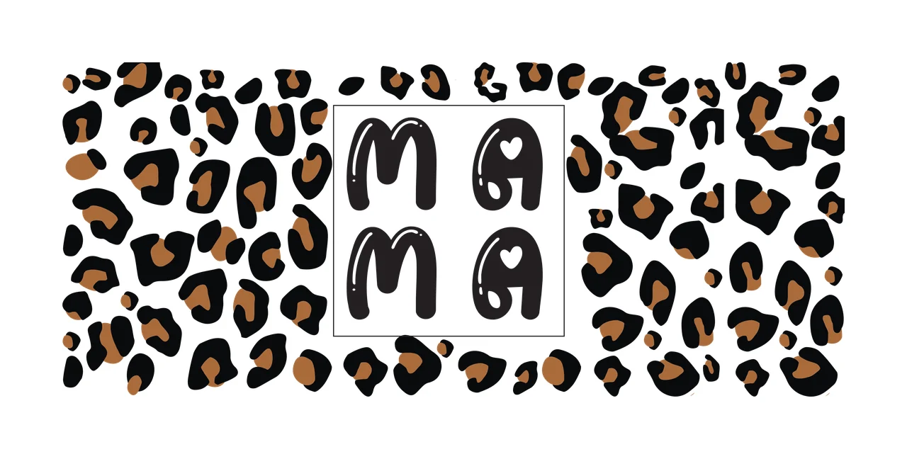 Can Glass Wrap Mama Text On Leopard Print layered black white