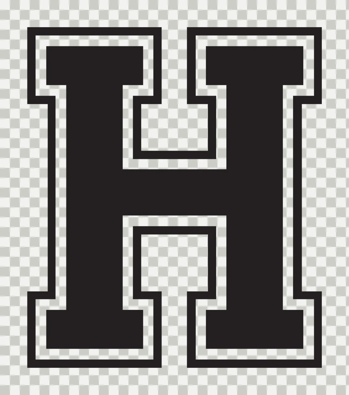 H Letter Design with capital letter H, block typography, double outline and serifs in black and white transparency and detail preview thumbnail