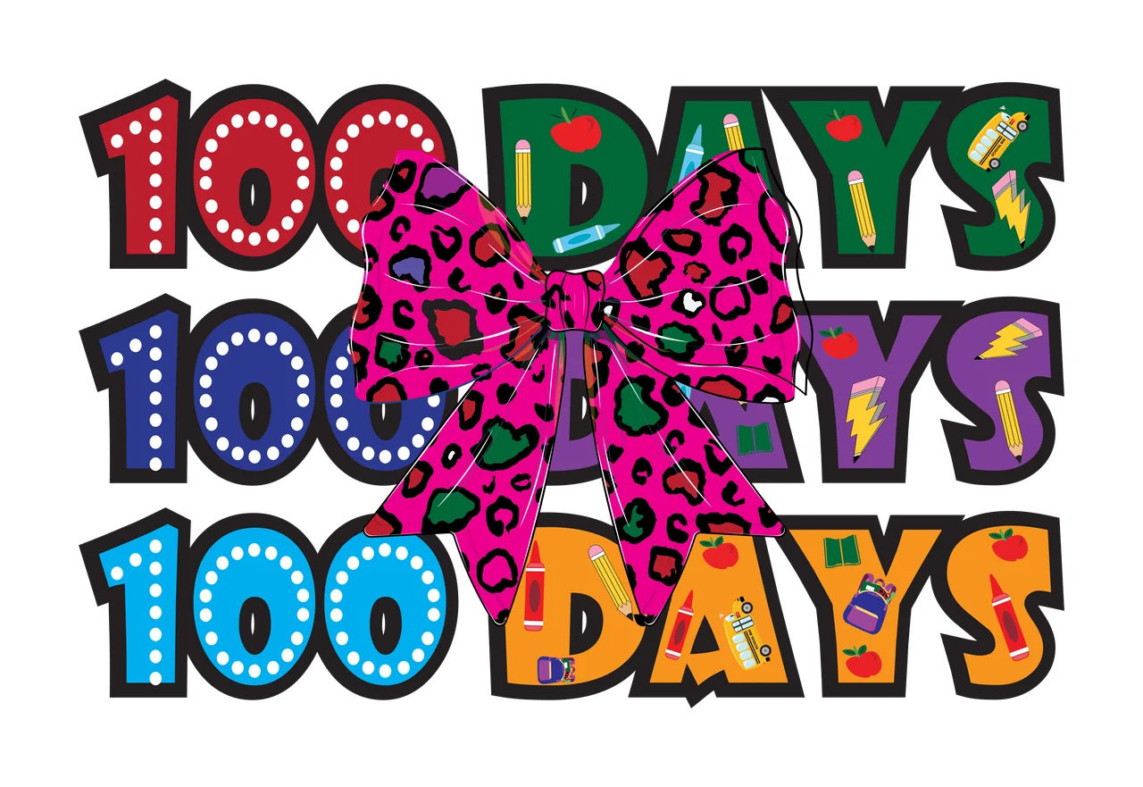 100 Days 100 Days 100 Days Text leopard print shape silhouette