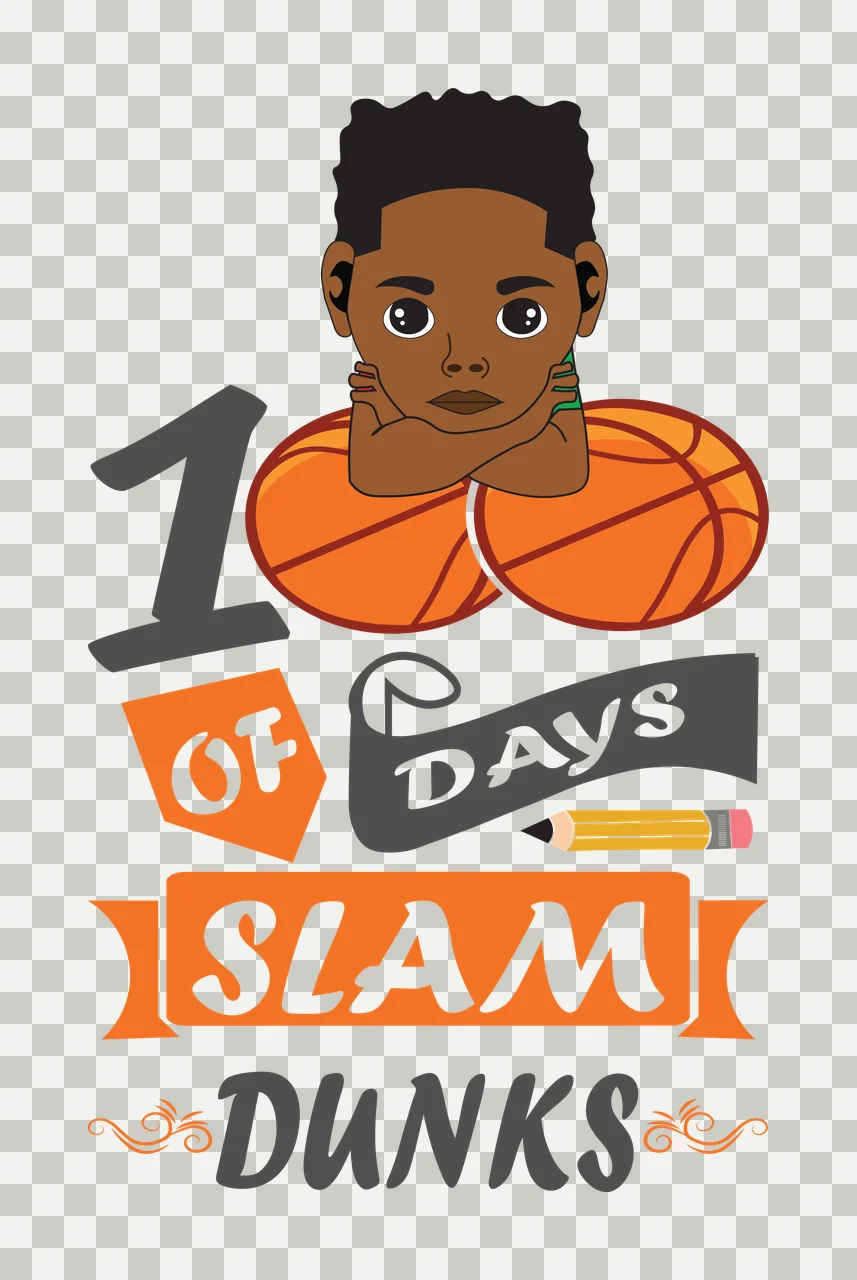 Black 100 Of Days Slam Dunks Design Text and basketball Pencil transparency and detail preview thumbnail