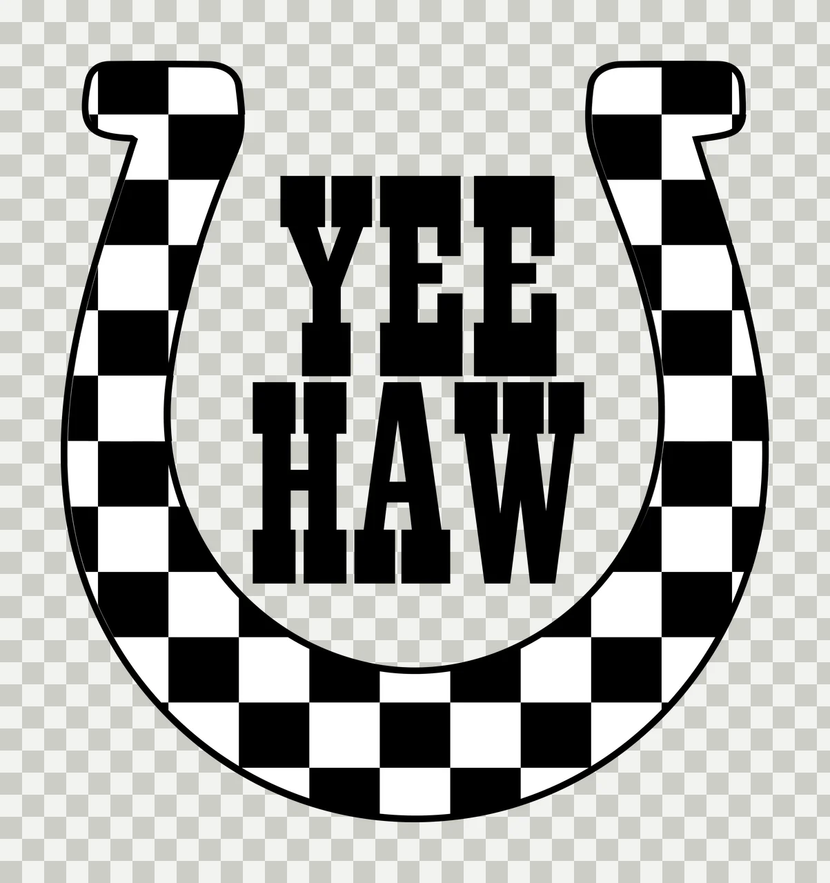 Yee Haw Text In Horseshoe enclosing silhouette black white transparency and detail preview thumbnail