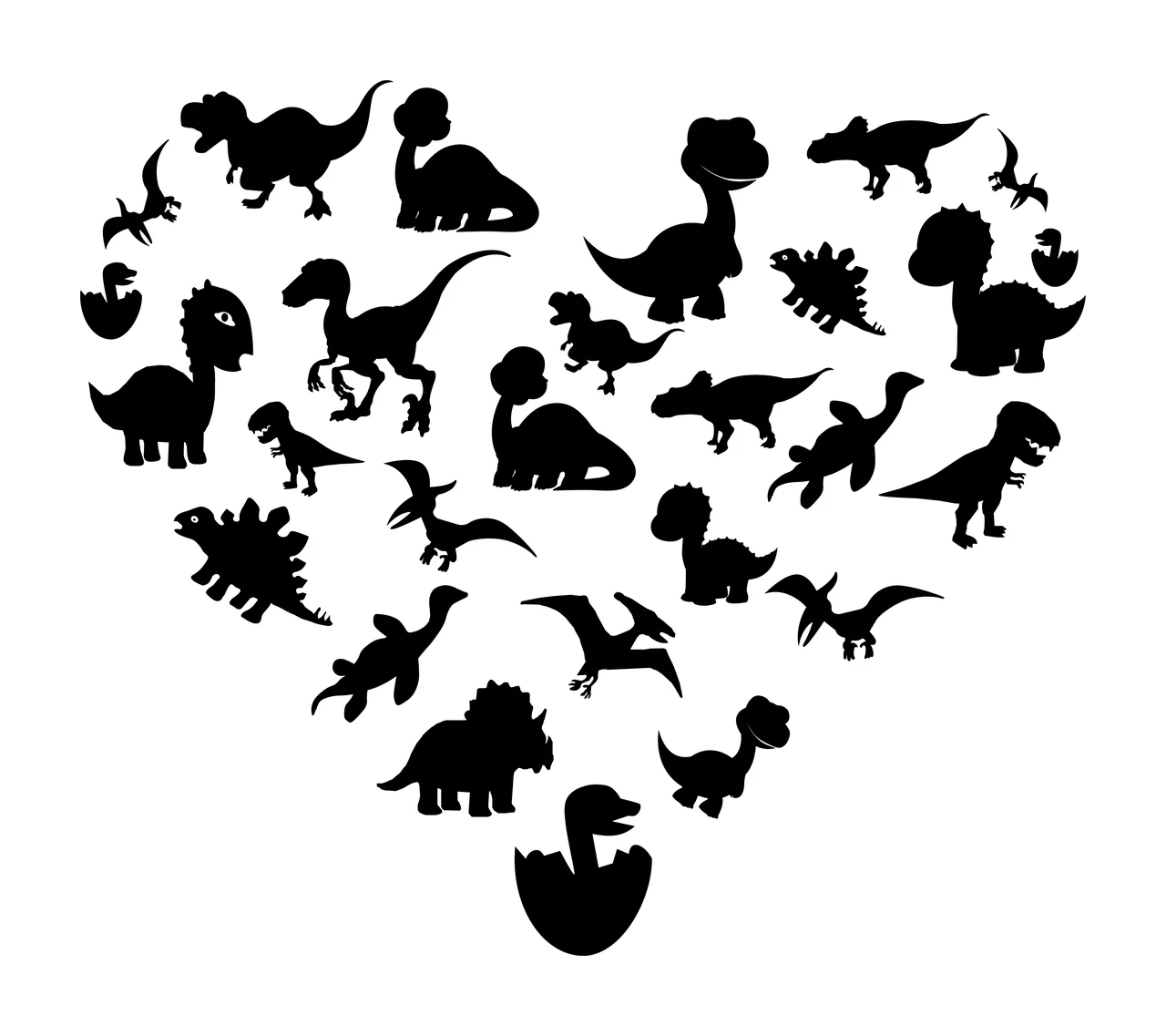 Dinosaur Heart Shape Composed Of Silhouettes filled dinosaurs
