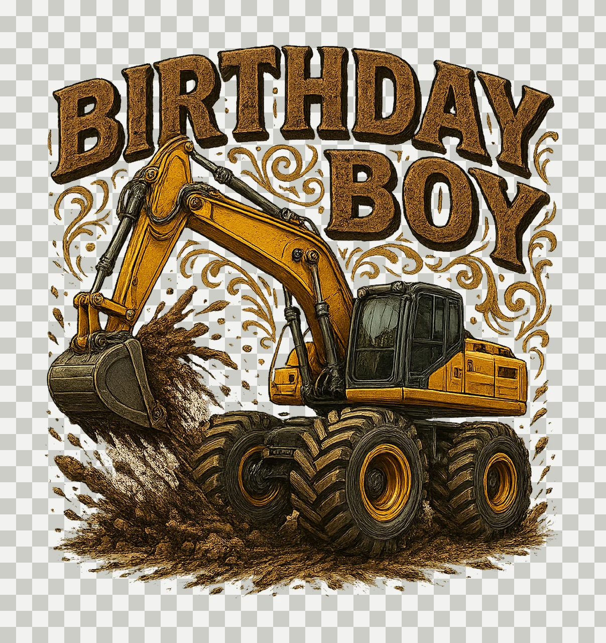 Birthday Boy Excavator Sublimation Construction Crew Design transparency and detail preview thumbnail