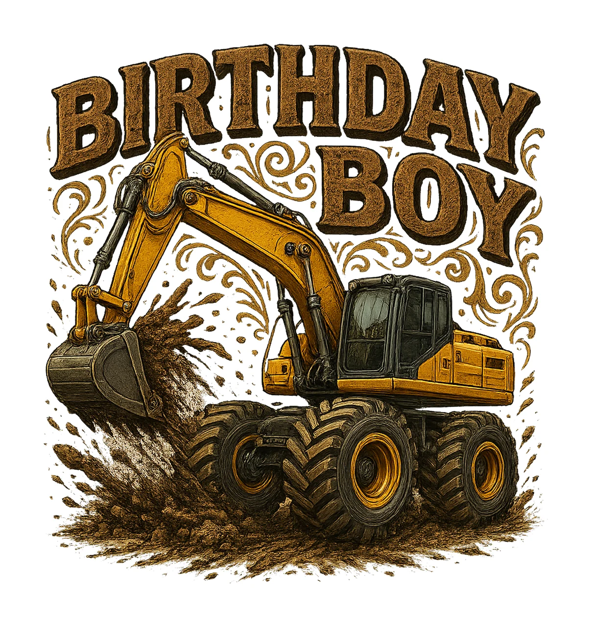 Birthday Boy Excavator Sublimation Construction Crew Design
