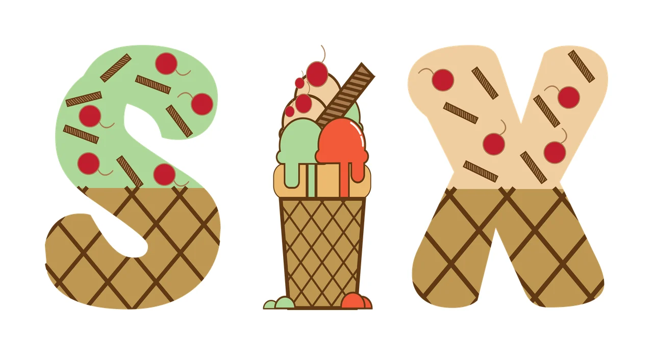 Ice Cream Six Typography With Cone counting black white number