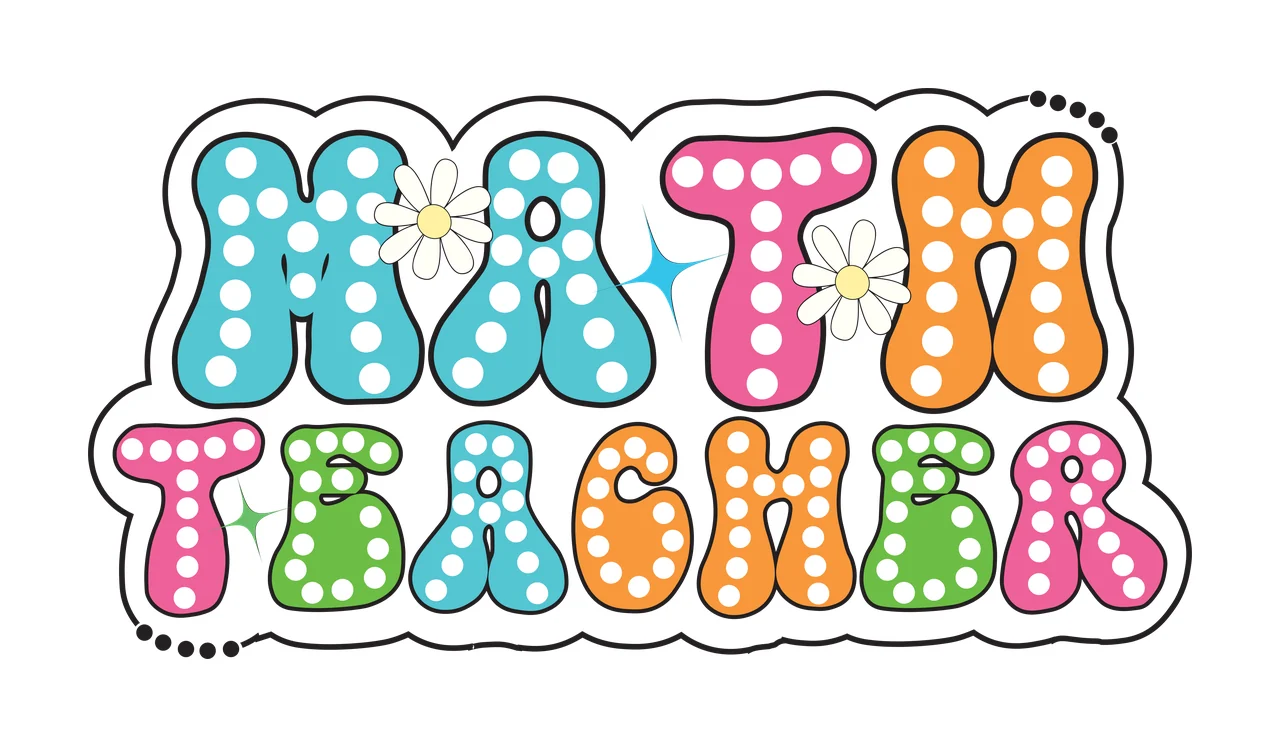 Math Teacher Bubble Font Text star flower cartoon black white