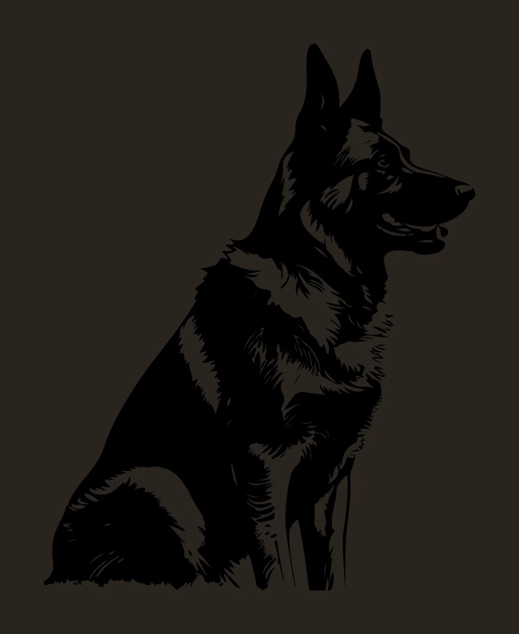 Dog German Shepherd Profile Illustration sitting fur ink drawing contrast preview thumbnail