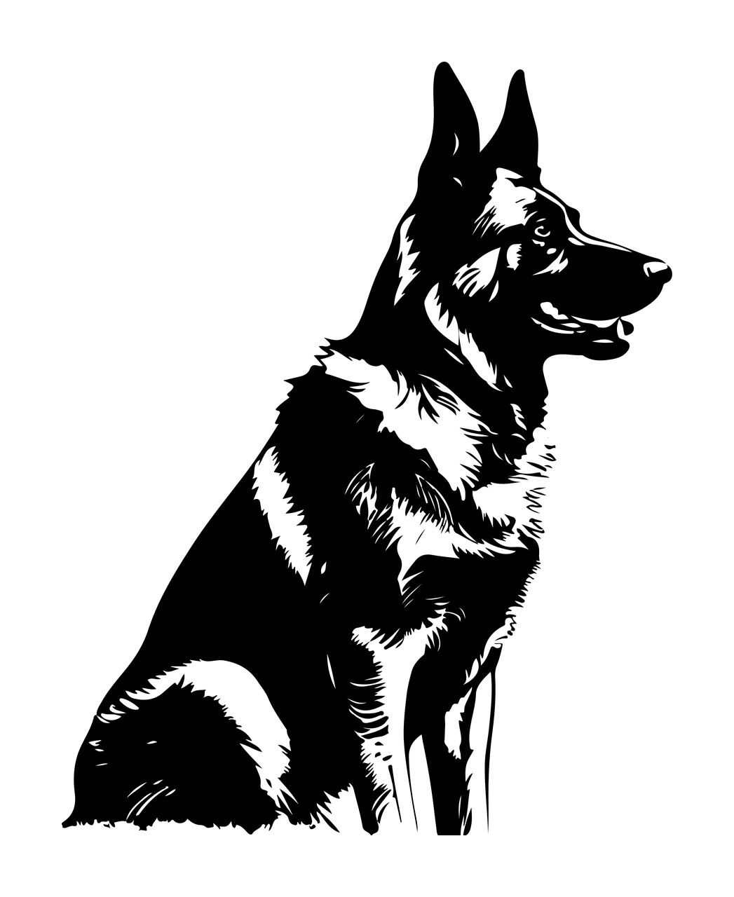 Dog German Shepherd Profile Illustration sitting fur ink drawing