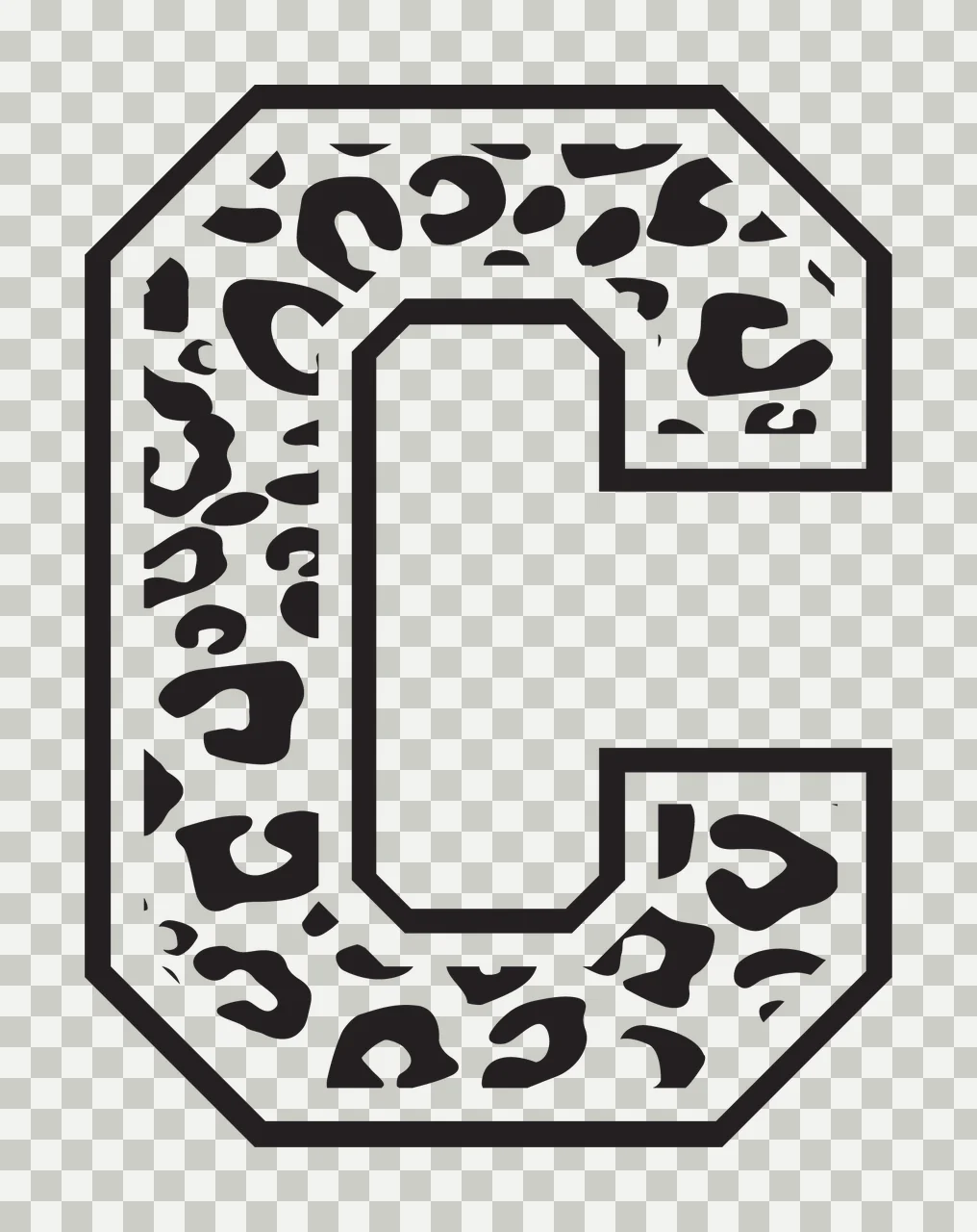 Black Varsity Half Font Leopard Character 11 print animal cheetah transparency and detail preview thumbnail