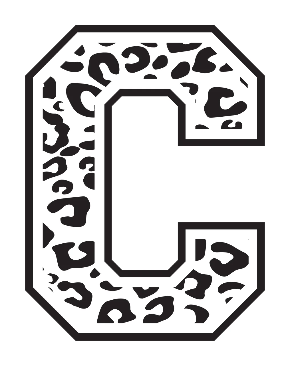 Black Varsity Half Font Leopard Character 11 print animal cheetah