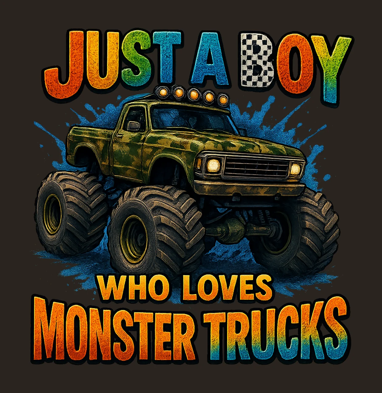 Just boy who loves monster trucks Monster Truck Sublimation contrast preview thumbnail