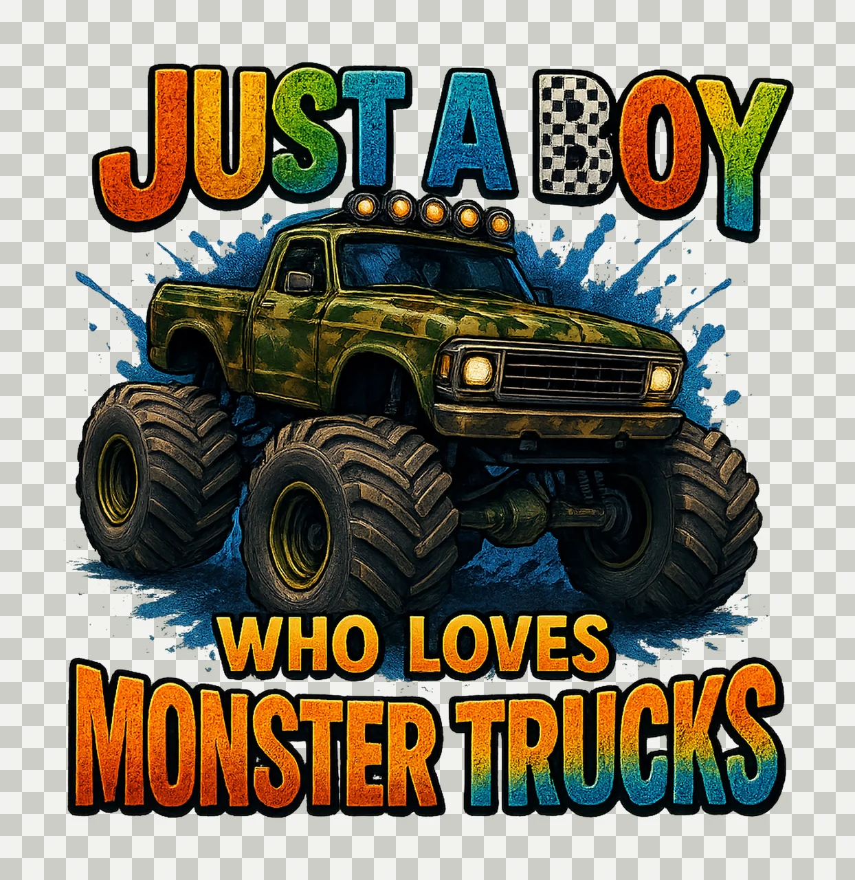 Just boy who loves monster trucks Monster Truck Sublimation transparency and detail preview thumbnail
