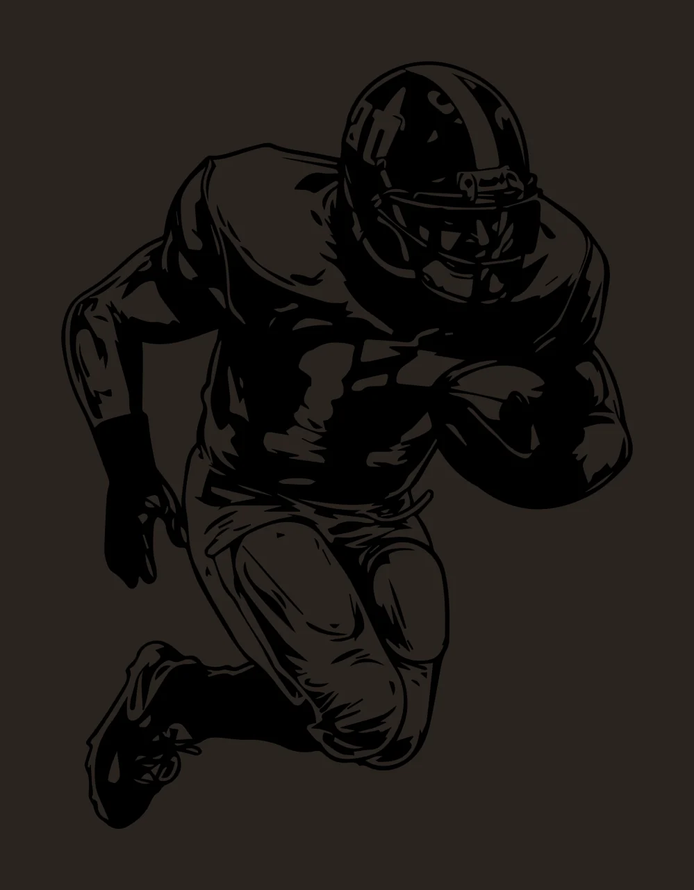 Football Player Running With Ball helmet silhouette black white contrast preview thumbnail