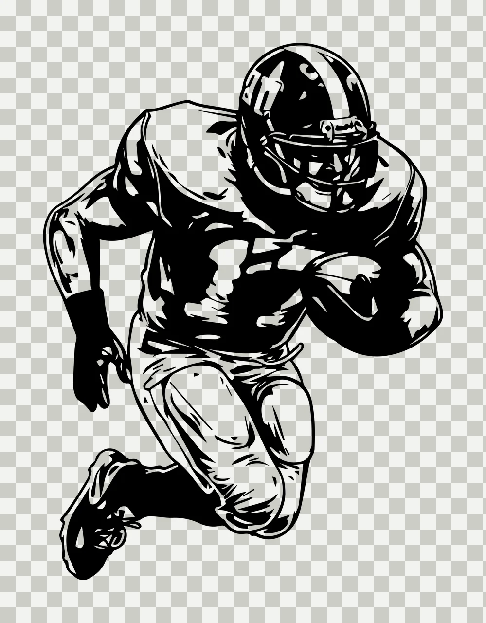 Football Player Running With Ball helmet silhouette black white transparency and detail preview thumbnail
