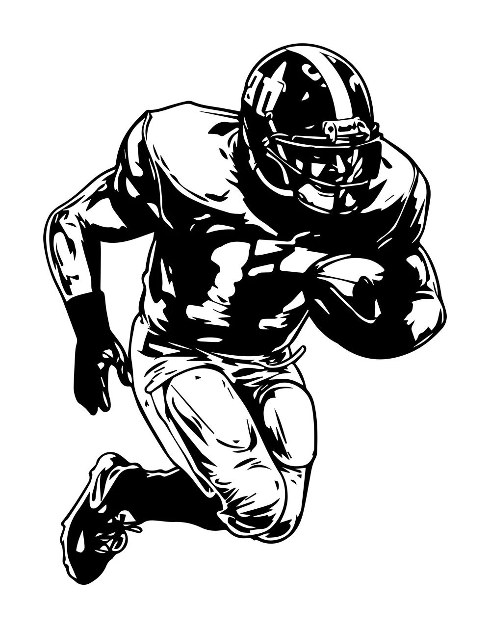 Football Player Running With Ball helmet silhouette black white