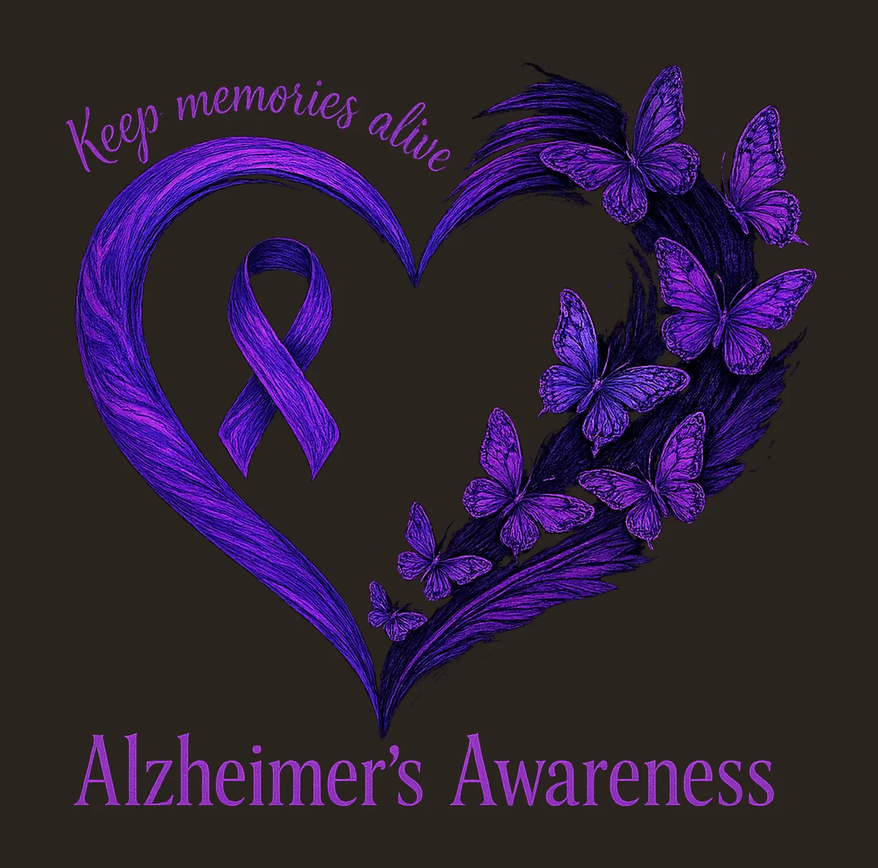 Alzheimers awareness purple ribbon heart butterfly Artwork contrast preview thumbnail