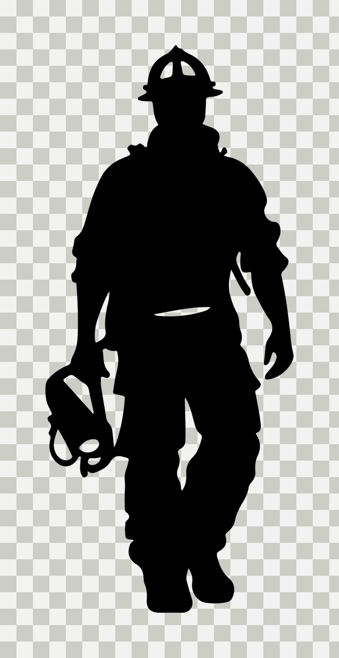 Black Silhouette Of Standing Rescue Worker person in gear helmet transparency and detail preview thumbnail