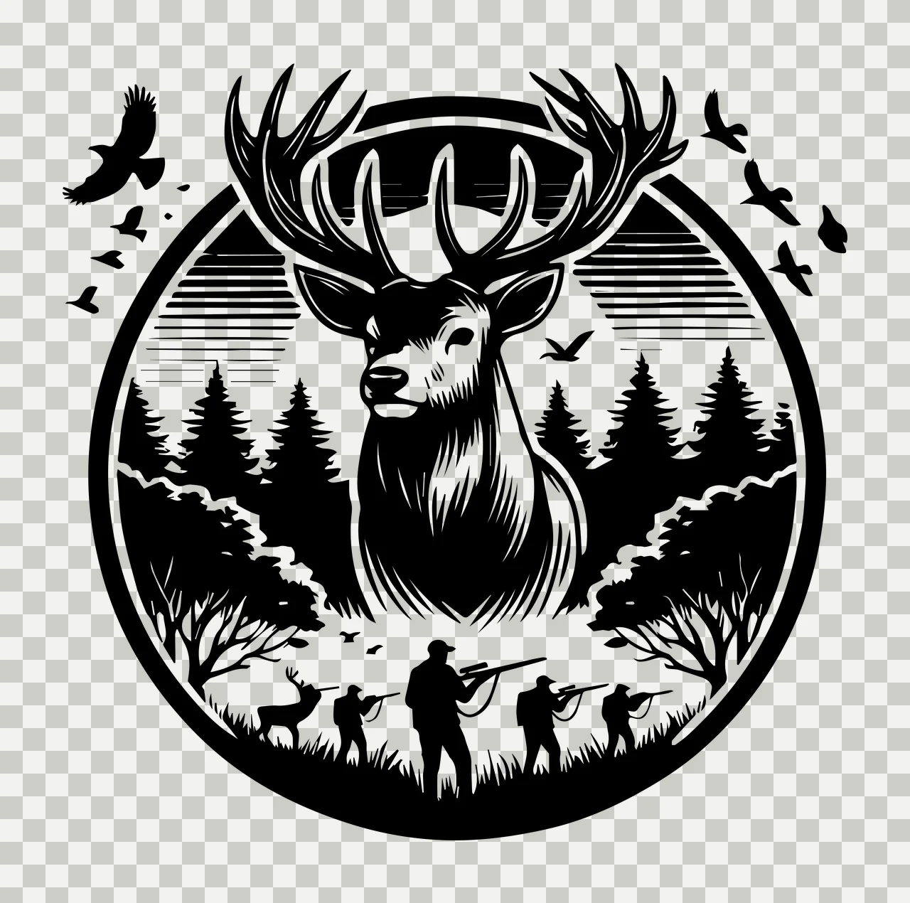 Stag Deer In Forest Hunting Emblem standing antlers hunters transparency and detail preview thumbnail