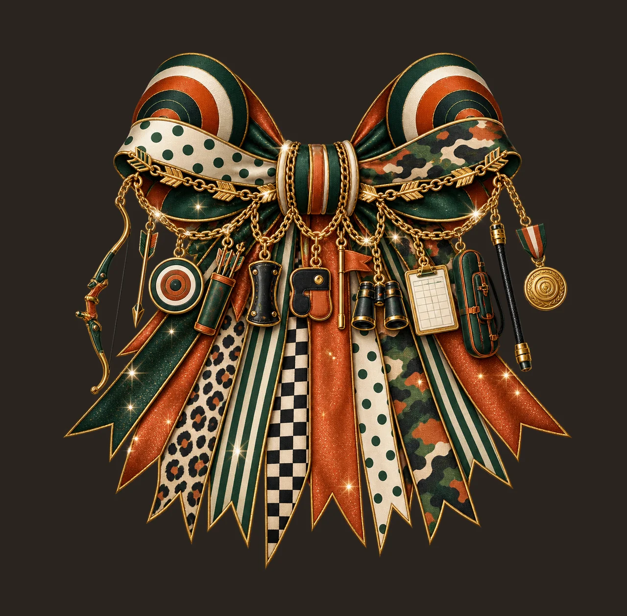 Archery Lover Bow Charm PNG, Themed Gold Chain Charms, Coquette Ribbon Sublimation Design, Transparent Digital Download contrast preview thumbnail